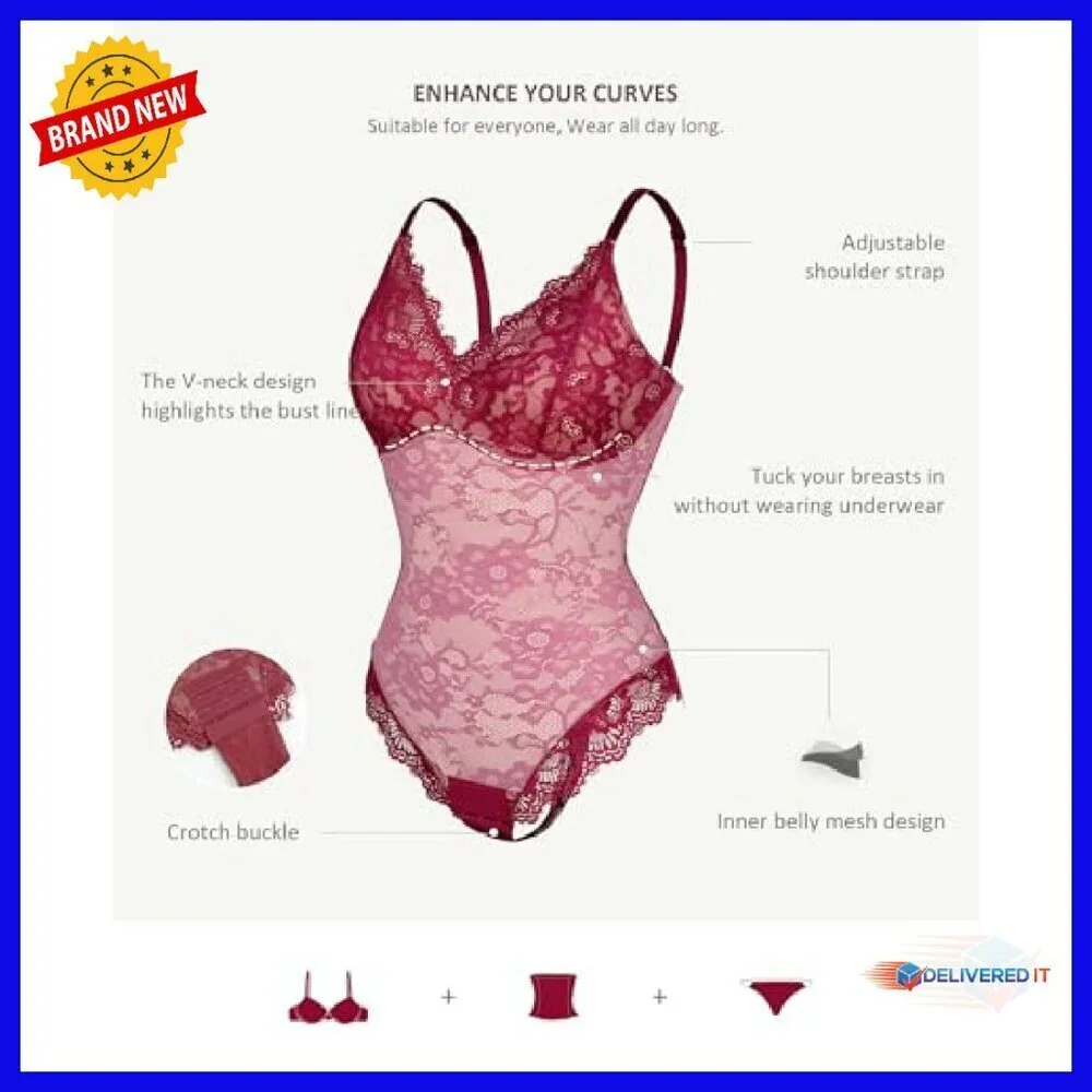 Lace Shapewear Bodysuit Tummy Control V-Neck Sleeveless Jumpsuit
